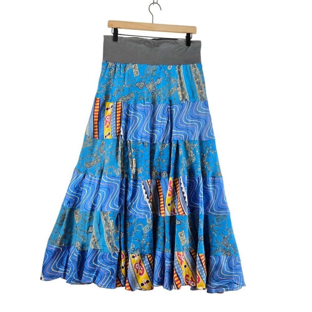 Maxi Skirt Tiered Blue Boho M/L by Paradise Gypsy Festival Gathered Full